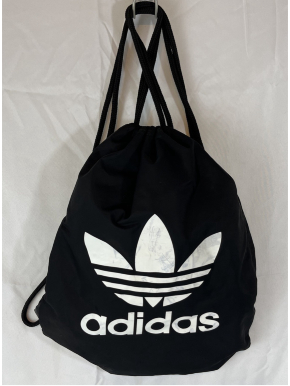Adidas Black Drawstring Cinch Sack Backpack Zipper pocket Sport Locker Storage